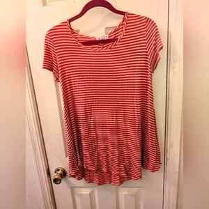 Pink Rose Women's Loose Fit Magenta/White Stripe Short Sleeve Top